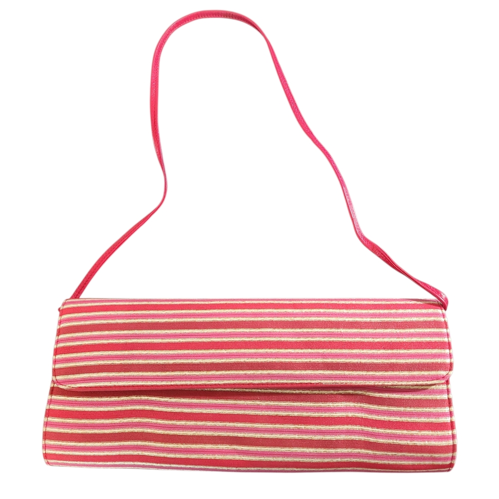 Timothy Hitsman Red and Pink Striped Vintage Clutch Purse With Strap